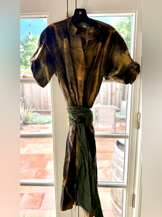 Hoss Intropia Dresses & Skirts - Tie-Dye Midi Shirt Dress in Olive and Brown